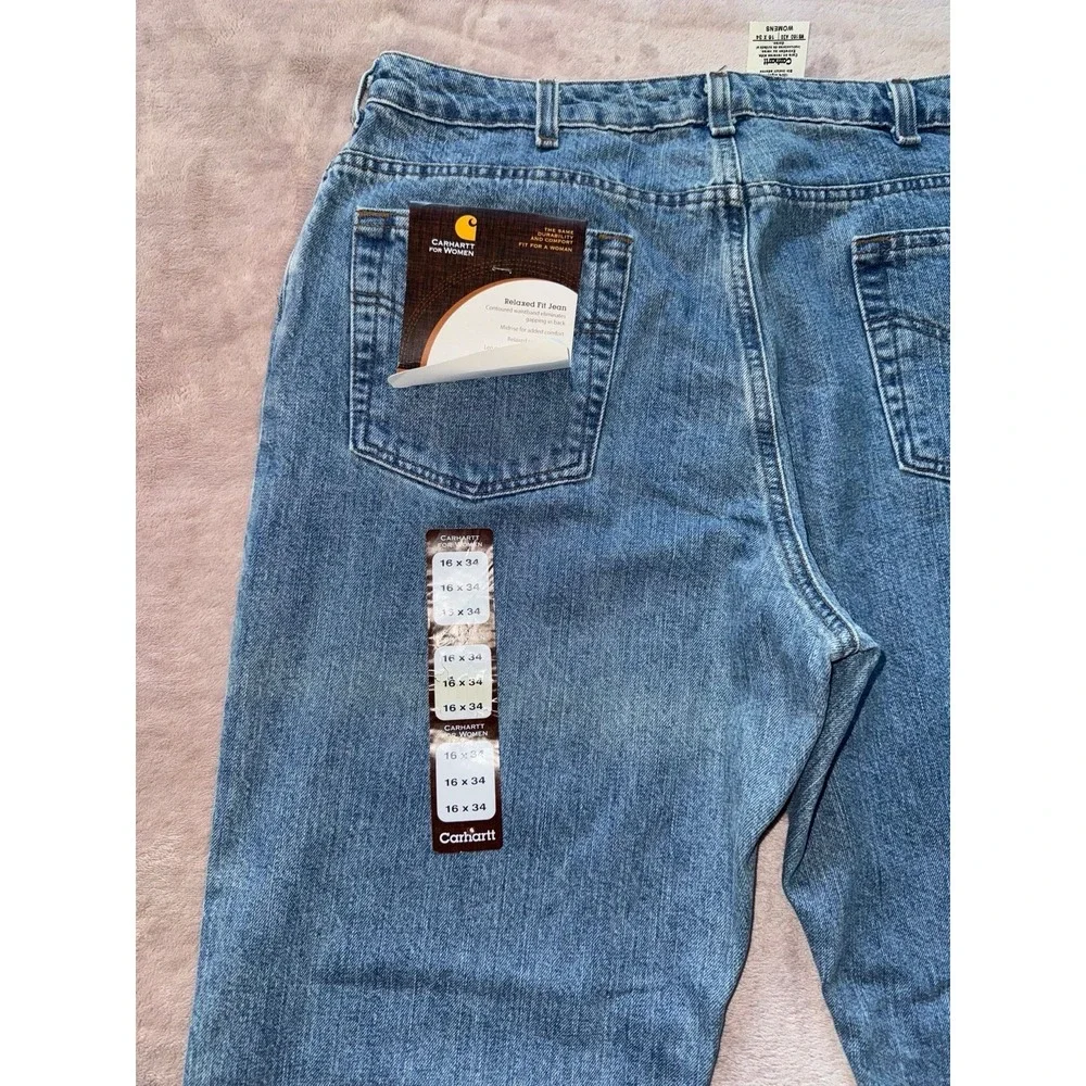 Carhartt Women's Jeans Blue Denim Mid Rise Relaxed‎ Fit Size 16 NWT